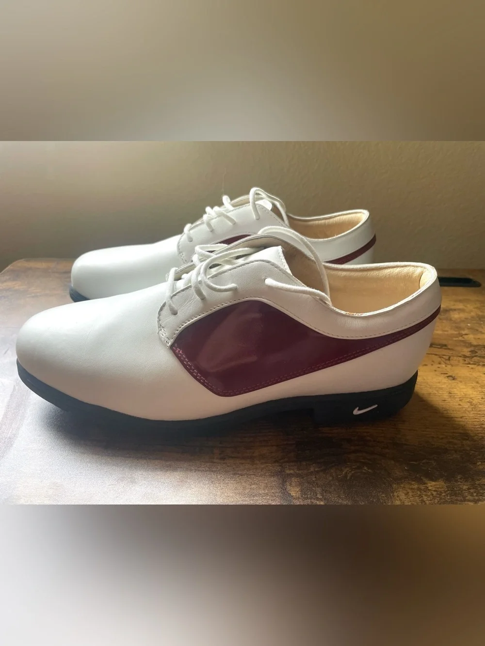 Nike White and Burgundy Athletic Golf Shoes